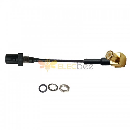 FAKRA Cable Assembly Fakra A Black Straight Male to MCX Male Plug Extension de véhicule à angle droit 10cm RG113