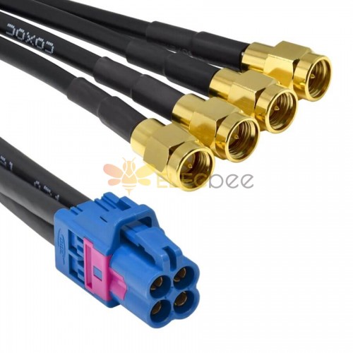 Mini Fakra A Type Jack 4 em 1 Blue C Code to SMA Plug Male 4 Ports Universal Vehicle Car Coaxial Cable Assembly Customize