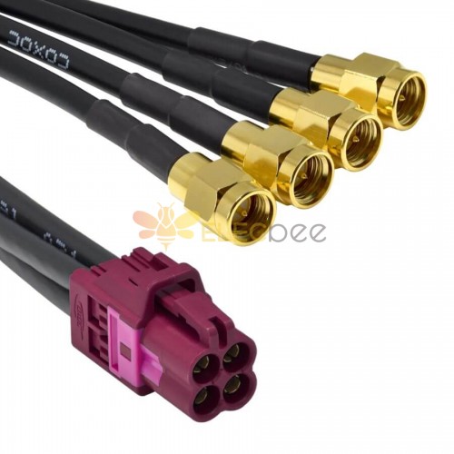 Mini Fakra A Type Jack 4 in 1 D Code to SMA Plug Male 4 Ports Universal Vehicle Car Coaxial Cable Assembly تخصيص