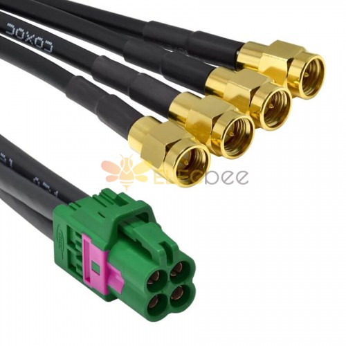 Mini Fakra A Type Jack 4 in 1 Green E Code to SMA Plug Male 4 Ports Universal Vehicle Car Coaxial Cable Assembly Customize