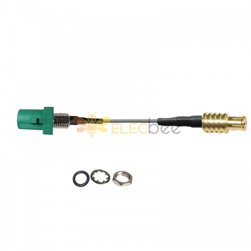 Threaded Fakra E Green Straight Male to MCX Male Plug Vehicle Extension Cable Assembly RG113 Cable 10cm