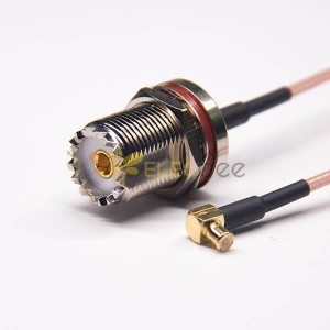 Conector hembra UHF cable recto a MCX macho ángulo recto con RG316