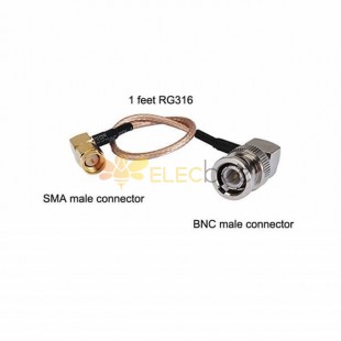 20 adet SMA BNC Kablo Sağ Açılı Fiş Montaj Pigtail RG316 15 CM Anten için