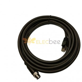 M12 con codificación A de 8 pines a RJ45 macho Cable de red industrial interfaz Gigabit Ethernet Cat5 1m