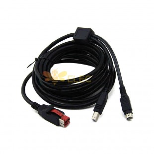 Câble de connexion USB vers DIN 3P + USB type B en forme de Y alimenté 24 V pour point de vente