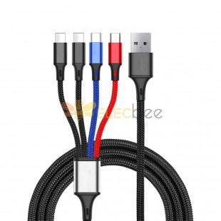 3A USB 1-to-4 Phone Charging Cable - Apple and Android Type-C 1-to-4 Phone Data Cable
