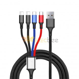 3A USB 1-to-4 Phone Charging Cable - Type-C 1-to-4 Phone Data Cable - 1.2 Meters