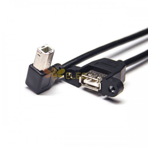 b型USB公头有弯头转USB AF带耳朵螺丝可固定连接线