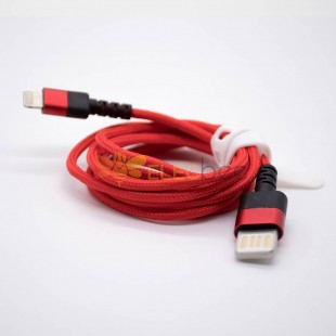 Cabo USB macho duplo reto para iPhone plugue de linha de trama vermelha cabo de carregamento
