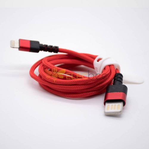 Cabo USB macho duplo reto para iPhone plugue de linha de trama vermelha cabo de carregamento