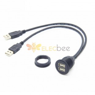 Doppia estensione USB 2.0 Montaggio a pannello cruscotto a filo per cavo di prolunga per ricarica ad alta trasmissione di dati per motociclette per auto 30 cm