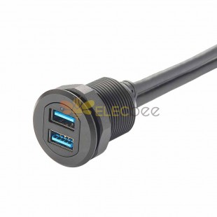 雙埠USB 3.0公對母擴充電纜嵌入式安裝 圓形面板安裝電纜