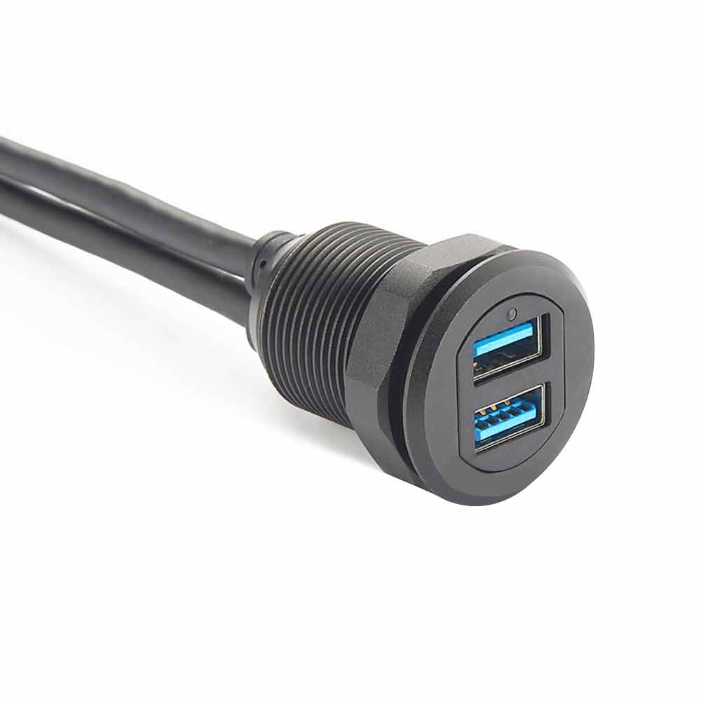 双端口USB 3.0公对母扩展电缆嵌入式安装 圆形面板安装电缆