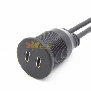 Dual USB 3.1 Type C Female Socket Rear Screwable Flush Mount Cable Length 1M