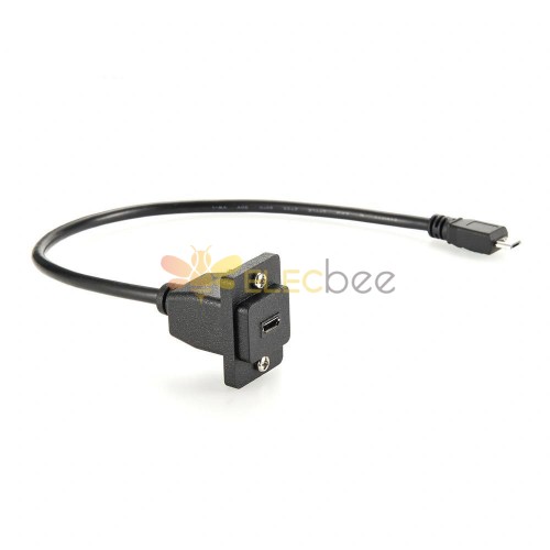 ECF型Micro B母头转公头法兰面板安装带螺丝Micro USB 2.0线延长线30cm