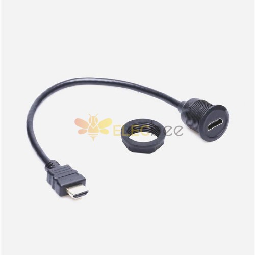 HDMI 2.0 Plug to Female Socket Screwable Panel Mount Dia 22mm Extension Cable 30cm