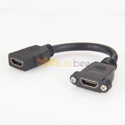 Adaptador Ethernet HDMI fêmea para HDMI fêmea para montagem em painel Cabo de extensão de alta velocidade 0,3 metros 28AWG com parafusos