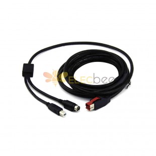 IBM Printer Connection Cable Powered USB 24V Male to USB B Male+Self-Locking Din 3P Cable