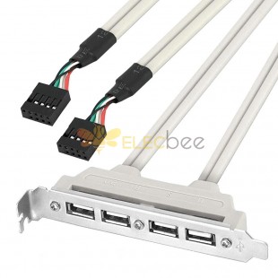 IDC 10P母頭轉 4 端口 USB A型母頭插槽板面板接頭支架適配器線後部延長線 30厘米