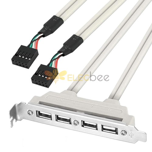 IDC 10 Pin Female to 4 Port USB Type A Female Slot Plate Panel Header Bracket Adapter Cable Rear Extension Cord 30cm