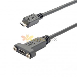 Micro B 轉 USB 3.1 C型母頭面板安裝螺絲鎖定線 30厘米