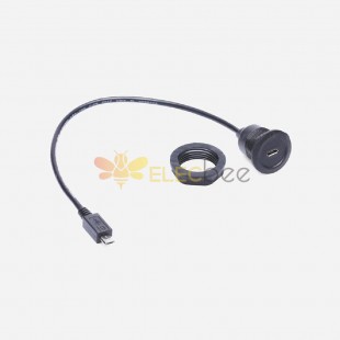 Micro USB Type B Round Panel Mounting Diameter 22mm Extension Cable 30cm