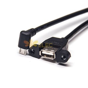 micro usb上弯头公转USB Type A直式母头带螺丝孔OTG连接线