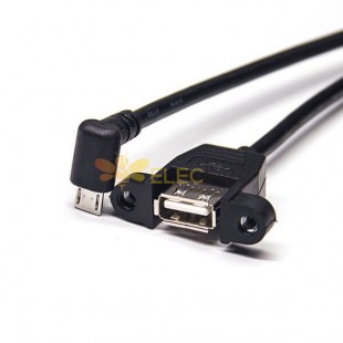 micro usb上弯头公转USB Type A直式母头带螺丝孔OTG连接线 50cm
