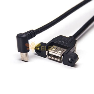 Mini USB Cable 1M Long Down Angle Male to Type A Female Straight with Screw Holes