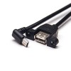 Mini USB Cable 1M Long Down Angle Male to Type A Female Straight with Screw Holes