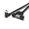 20pcs Mini USB Cable 1M Long Down Angle Male to Type A Female Straight with Screw Holes