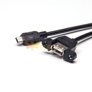 مصغره USB مباشره ذكر إلى USB نوع A مستقيم انثي مع برغي ثقوب وتغ كبل 1M