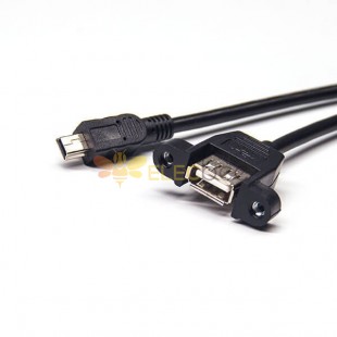 20 Stück gerader Mini-USB-Stecker auf gerade USB-Typ-A-Buchse mit Schraubenlöchern, OTG-Kabel, 1 m