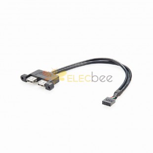 Panel Mount Dual USB 2.0 A Female to 9 Pin Header Connector Data Transfer Extension Cable Computer Data Cord 30cm