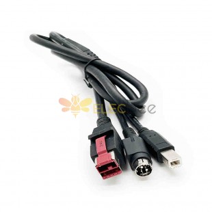 POS Terminal Connection Cable POWERED USB 24V to USB B+DIN3 for Printer