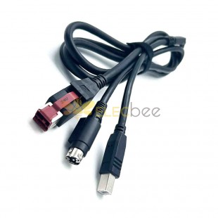 Cabo USB alimentado 24 V para USB Tipo B + Hosiden power din 4 pinos