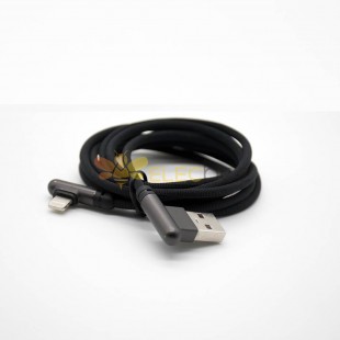 Right Angle USB A Cable To IPhone Plug Male Black Charging Weave Line