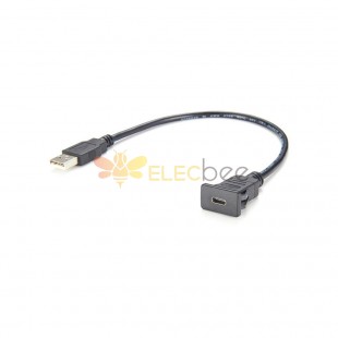 嵌入式面板安装线 USB C 母插座转 USB A 公插头 30厘米