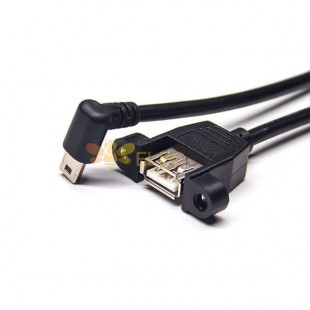 Type A USB 2.0 Cable Female Straight to Mini USB Down Angle Male