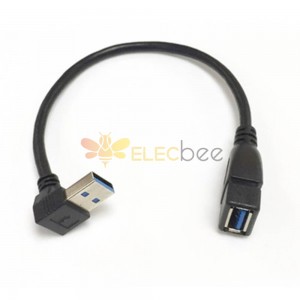Type-A USB3.0弯式9芯公头连接器转TType-A母头直式连接器线材1M