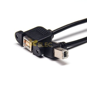 유형 B USB 케이블 직각 남성 대 여성 나사 구멍 OTG 케이블