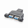 Type E to Dual USB 3.0 A Female Panel Mount Splitter Adapter
