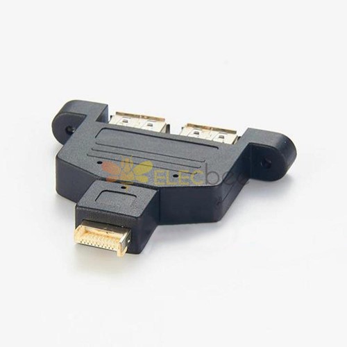 Adaptador divisor tipo E para USB 3.0 A duplo fêmea para montagem em painel