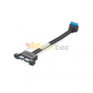Up Angled 90 Degree 20 Pin Male to Dual USB 3.0 A Female Panel Mount Internal Motherboard Cable Adapter 50CM