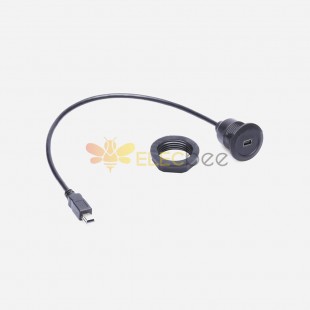 USB 2.0 Mini B Male Plug to Female Socket Cable Screwable Panel Mount USB Cable 30cm