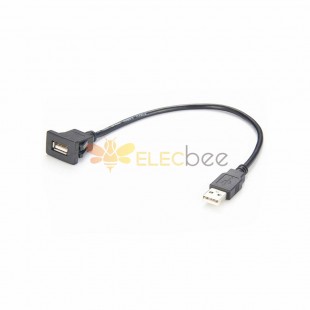 USB 2.0 Type A Male to A Female Panel Mount Extension Cable Snap-in USB 2.0 Cable 30CM