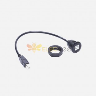 USB 2.0 Tip B Erkek Fiş - Dişi Soket Yuvarlak Panel Montajlı Yazıcı Uzatma Kablosu 30cm