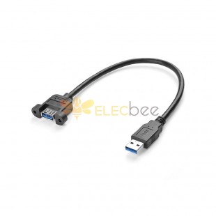 USB 3.0 A オス - A メス パネル取り付けネジ付き 延長ケーブル 高速データ転送 電源ライン 30CM