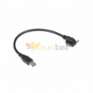 USB 3.0 オス - Micro B 左直角 90 度、ロックネジ付きケーブル