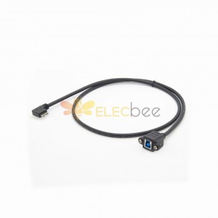 USB 3.0 面板安装 B型母头转 Micro B 公头 90度插头线适配器数据传输延长线 30厘米